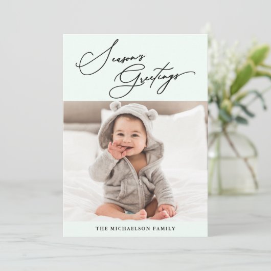 冬の植物の緑の季節の挨拶の写真 シーズンカード (スタンド正面)