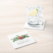 冬の植物の緑の水の色パーソナライズされた スクエアペーパーコースター (インサイチュ)