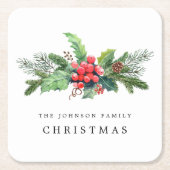 冬の植物の緑の水の色パーソナライズされた スクエアペーパーコースター (正面)