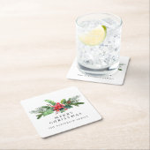 冬の植物の緑の水の色パーソナライズされた スクエアペーパーコースター (インサイチュ)