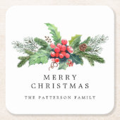 冬の植物の緑の水の色パーソナライズされた スクエアペーパーコースター (正面)