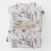 冬の植物の葉のクリスマス ラッピングペーパーシート (インサイチュ)