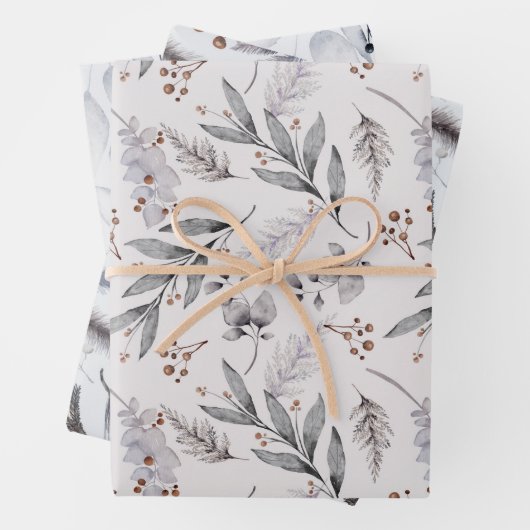 冬の植物の葉のクリスマス ラッピングペーパーシート (インサイチュ)
