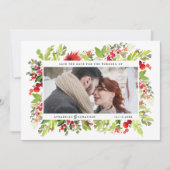 冬の植物の葉の赤い水彩写真 セーブザデート (正面)