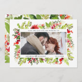 冬の植物の葉の赤い水彩写真 セーブザデート (正面/裏面)