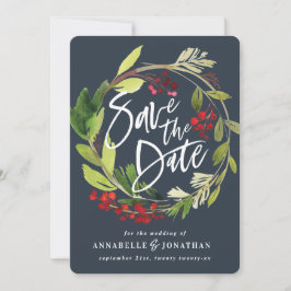 冬の植物の葉の赤い緑の救色 セーブザデート