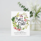 冬の植物の葉の赤い緑の救色 案内ポストカード (スタンド正面)