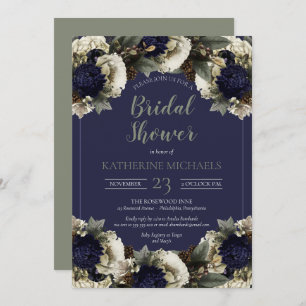 冬の植物の青 ウィンターホワイトブライダルシャワー 招待状