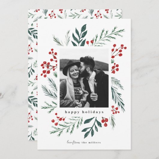 冬の植物クリスマスフォトクラシックカラー シーズンカード (正面/裏面)