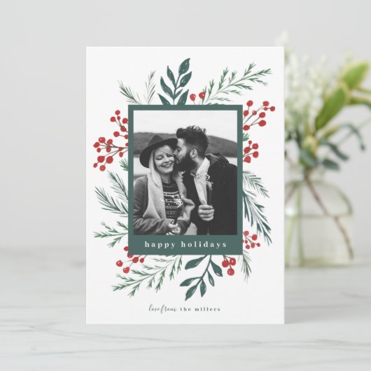 冬の植物クリスマスフォトグリーンハッピークリスマスイベント シーズンカード (スタンド正面)