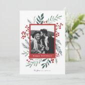 冬の植物クリスマスフォトレッドハッピー シーズンカード (スタンド正面)