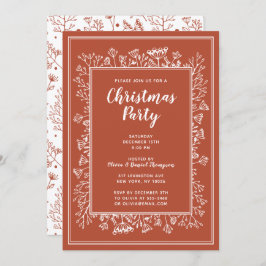 冬の植物クリスマスホリデーパーティハンドドロッド 招待状
