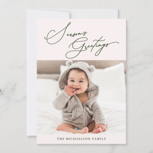 冬の植物ピンク・シーズンの挨拶の写真 シーズンカード (正面)
