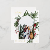 冬の植物フレームの写真 箔シーズンポストカード (正面/裏面)