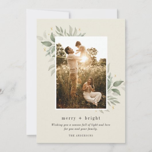 冬の植物メリーの明るい写真クリスマス シーズンカード (正面)