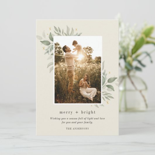 冬の植物メリーの明るい写真クリスマス シーズンカード (スタンド正面)