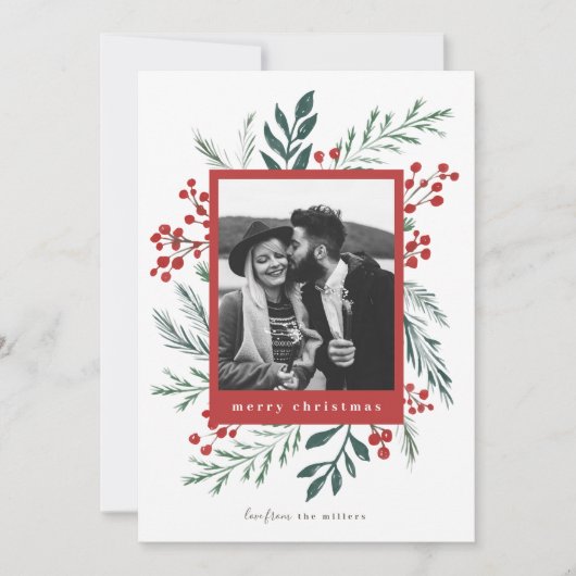 冬の植物モチーフのエレガントなクリスマス写真 (正面)