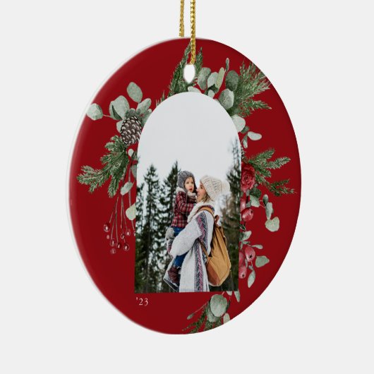 冬の植物体の赤写真 セラミックオーナメント (右)