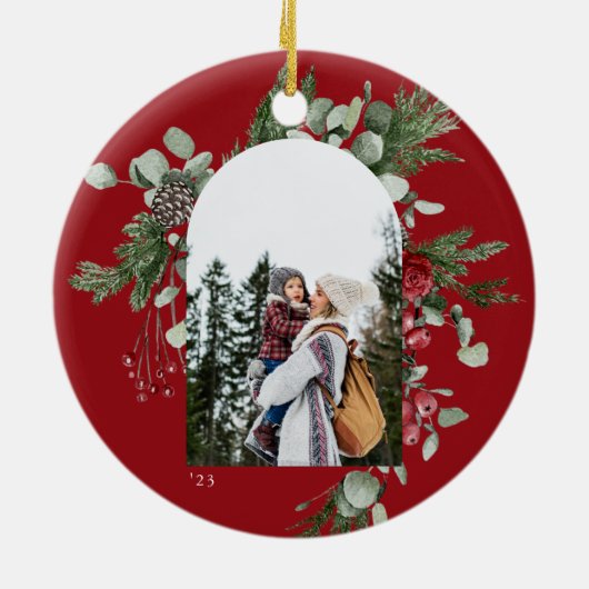 冬の植物体の赤写真 セラミックオーナメント (裏面)