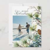 冬の植物写真カスタムメリークリスマス シーズンカード (正面)