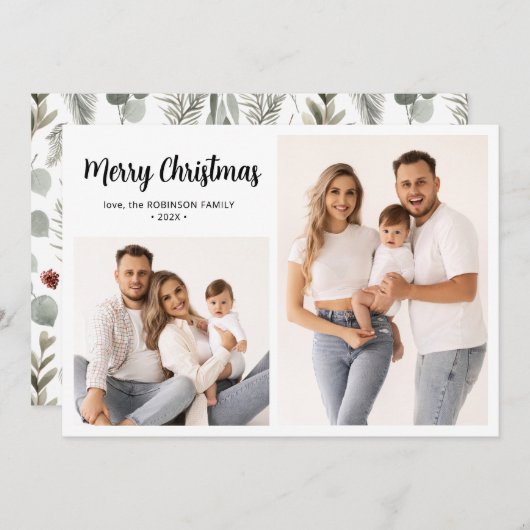 冬の植物台本2フォトコラージクリスマス シーズンカード (正面/裏面)