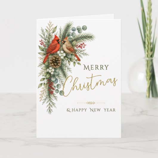 冬の植物図鑑 カーディナルペア クリスマス カード (正面)
