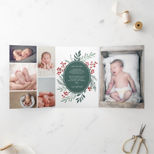 冬の植物学エレガントのクリスマス数々の写真 三つ折り招待状 (内部)