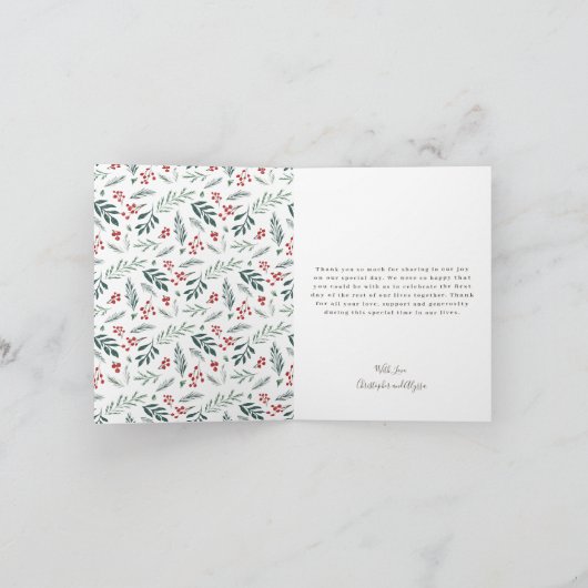 冬の植物学エレガント結婚したの祝日写真 カード (内部)