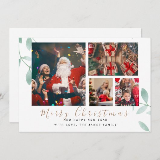 冬の植物学エレガント4写真のクリスマス シーズンカード (正面/裏面)