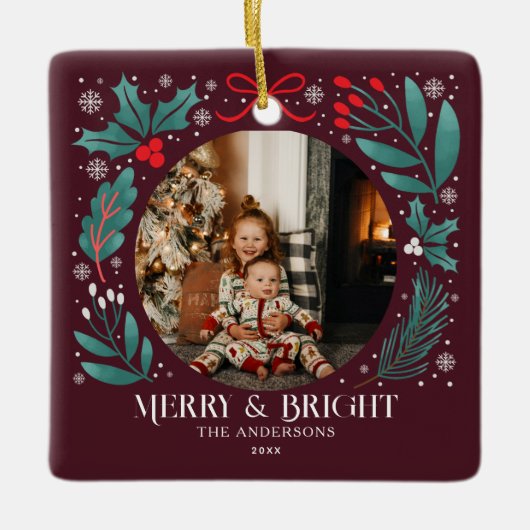 冬の植物学クリスマスフォト セラミックオーナメント (正面)