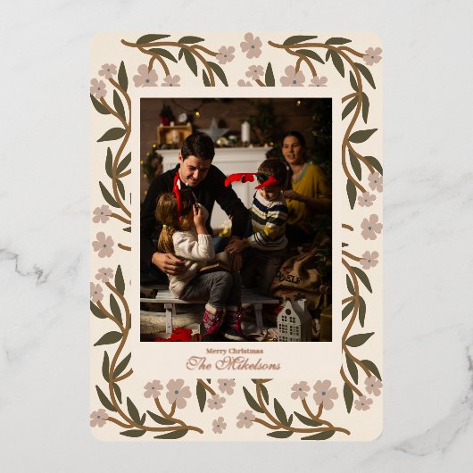 冬の植物学クリスマスフォト 箔シーズンカード (正面)