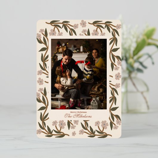 冬の植物学クリスマスフォト 箔シーズンカード (立ち正面)