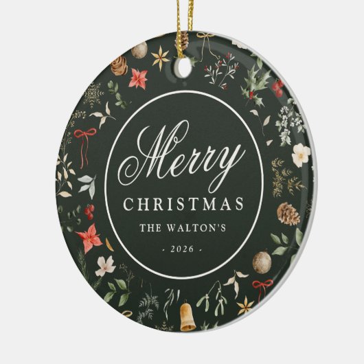 冬の植物学フェスティバルメリークリスマス セラミックオーナメント (左)