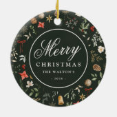 冬の植物学フェスティバルメリークリスマス セラミックオーナメント (裏面)