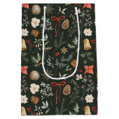 冬の植物学フェスティバルメリークリスマス ミディアムペーパーバッグ (裏面)