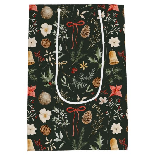 冬の植物学フェスティバルメリークリスマス ミディアムペーパーバッグ (裏面)