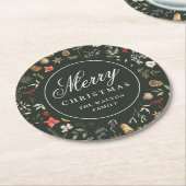 冬の植物学フェスティバルメリークリスマス ラウンドペーパーコースター (アングル)