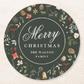 冬の植物学フェスティバルメリークリスマス ラウンドペーパーコースター (正面)