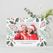 冬の植物学メリークリスマスフォトレッド シーズンカード (スタンド正面)