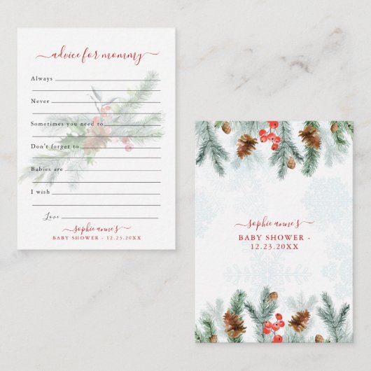 冬の植物性アドバイスモーミーベビーシャワー エンクロージャーカード (正面/裏面)