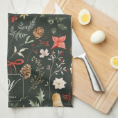 冬の植物性フェスティバルクリスマスモノグラム キッチンタオル (四つ折り)