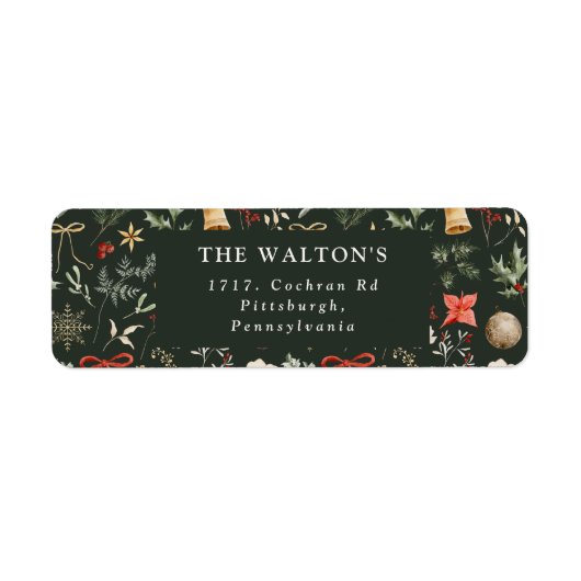 冬の植物性フェスティバル差出人住所クリスマス ラベル (正面)