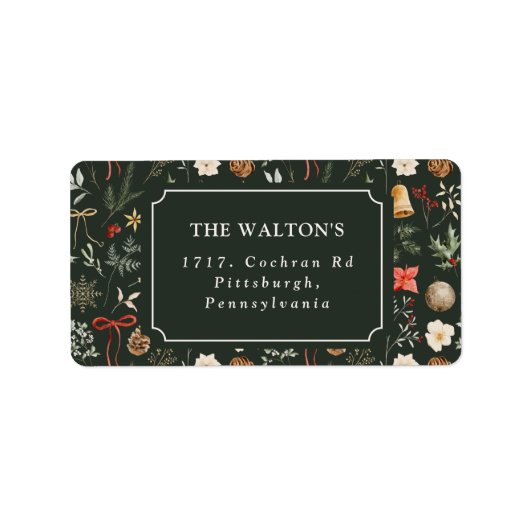 冬の植物性フェスティバル差出人住所クリスマス ラベル (正面)