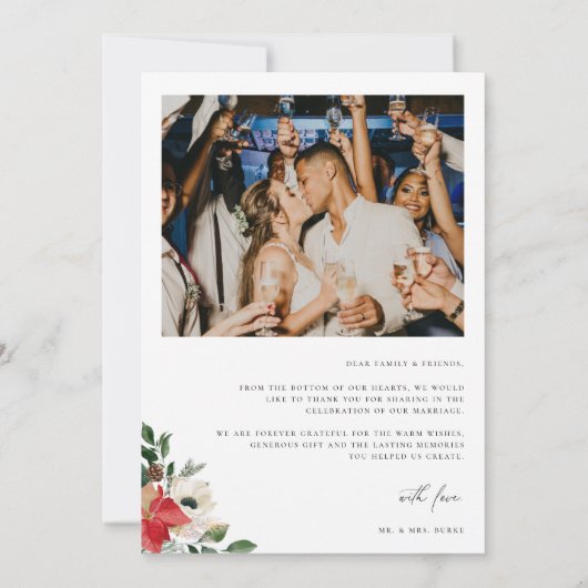 冬の植物性フローラ結婚の写真 サンキューカード (裏面)
