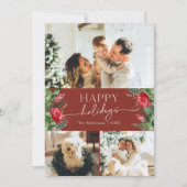 冬の植物性ブルゴーニュ赤モダンスクリプト写真 シーズンカード (正面)