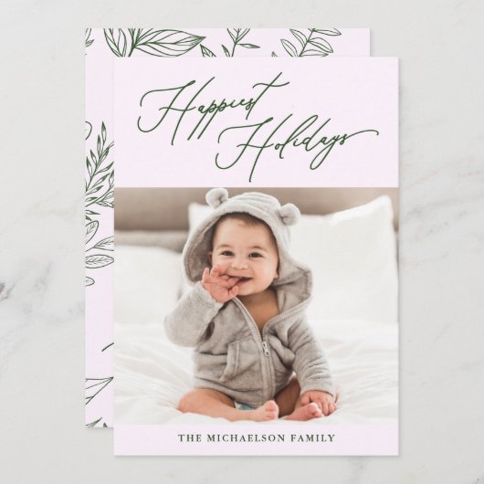 冬の植物紫色の幸せな休日の写真 シーズンカード (正面/裏面)