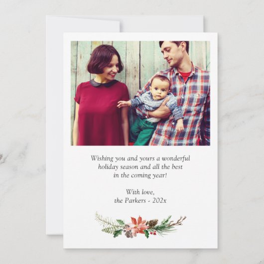 冬の植物緑のアイボリーフローラクリスマス シーズンカード (裏面)