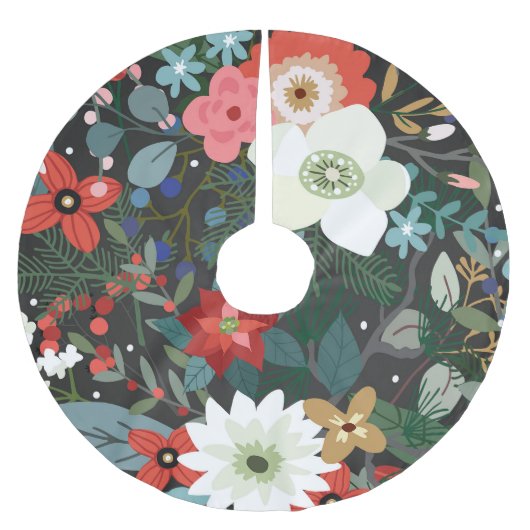 冬の植物花フローラクリスマスホリデー ブラッシュドポリエステルツリースカート (正面)