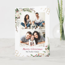 冬の植物2枚写真のコラージュが折り畳まれた挨拶