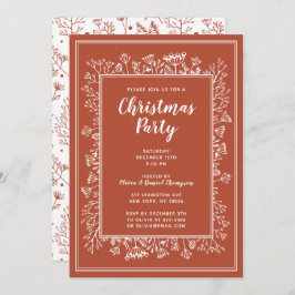 冬の植物 クリスマス ホリデー パーティー 手描き 招待状